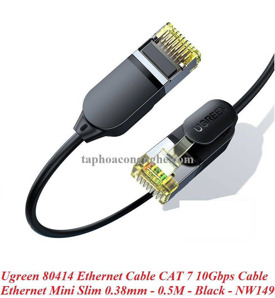 Ugreen 80414 0.5M 10Gbps màu đen cáp mạng CAT7 siêu mỏng nhỏ 0.38mm NW149 30080414